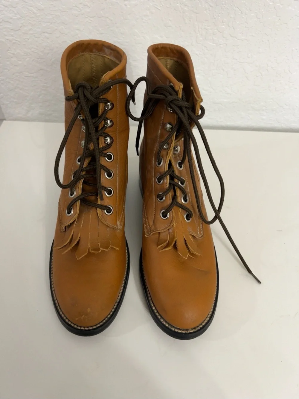 Vintage Justin Junior Girls 1.5 D Leather Kiltie Western Roper Boots